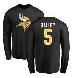 NFL Nike Minnesota Vikings #5 Dan Bailey Black Name & Number Logo Long Sleeve T-Shirt