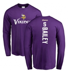 NFL Nike Minnesota Vikings #5 Dan Bailey Purple Backer Long Sleeve T-Shirt