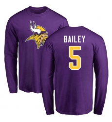 NFL Nike Minnesota Vikings #5 Dan Bailey Purple Name & Number Logo Long Sleeve T-Shirt