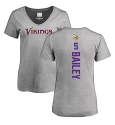 NFL Women's Nike Minnesota Vikings #5 Dan Bailey Ash Backer V-Neck T-Shirt