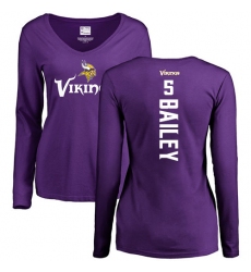 NFL Women's Nike Minnesota Vikings #5 Dan Bailey Purple Backer Slim Fit Long Sleeve T-Shirt