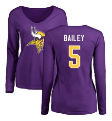 NFL Women's Nike Minnesota Vikings #5 Dan Bailey Purple Name & Number Logo Slim Fit Long Sleeve T-Shirt