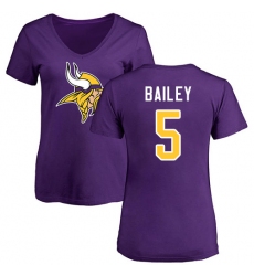 NFL Women's Nike Minnesota Vikings #5 Dan Bailey Purple Name & Number Logo Slim Fit T-Shirt