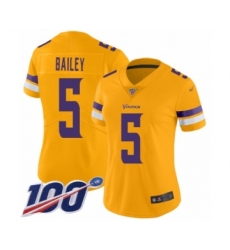 Women's Minnesota Vikings #5 Dan Bailey Limited Gold Inverted Legend 100th Season Football Jersey