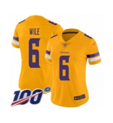 Women's Minnesota Vikings #6 Matt Wile Limited Gold Inverted Legend 100th Season Football Jersey