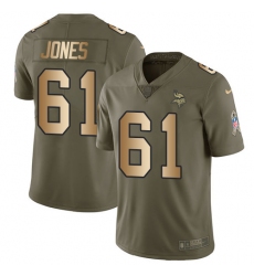 Men's Nike Minnesota Vikings #61 Brett Jones Limited Olive Gold 2017 Salute to Service NFL Jersey