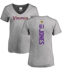 NFL Women's Nike Minnesota Vikings #61 Brett Jones Ash Backer V-Neck T-Shirt