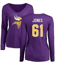 NFL Women's Nike Minnesota Vikings #61 Brett Jones Purple Name & Number Logo Slim Fit Long Sleeve T-Shirt
