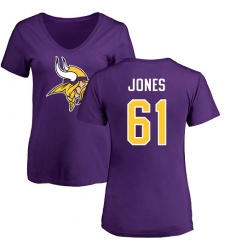 NFL Women's Nike Minnesota Vikings #61 Brett Jones Purple Name & Number Logo Slim Fit T-Shirt