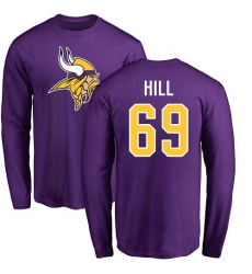 NFL Nike Minnesota Vikings #69 Rashod Hill Purple Name & Number Logo Long Sleeve T-Shirt
