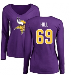 NFL Women's Nike Minnesota Vikings #69 Rashod Hill Purple Name & Number Logo Slim Fit Long Sleeve T-Shirt