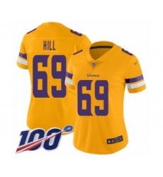 Women's Minnesota Vikings #69 Rashod Hill Limited Gold Inverted Legend 100th Season Football Jersey