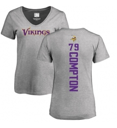 NFL Women's Nike Minnesota Vikings #79 Tom Compton Ash Backer V-Neck T-Shirt