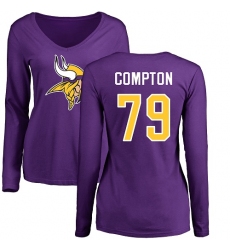 NFL Women's Nike Minnesota Vikings #79 Tom Compton Purple Name & Number Logo Slim Fit Long Sleeve T-Shirtt