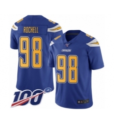 Men's Los Angeles Chargers #98 Isaac Rochell Limited Electric Blue Rush Vapor Untouchable 100th Season Football Jersey