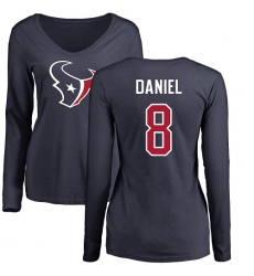 NFL Women's Nike Houston Texans #8 Trevor Daniel Navy Blue Name & Number Logo Long Sleeve T-Shirt