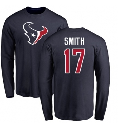 NFL Nike Houston Texans #17 Vyncint Smith Navy Blue Name & Number Logo Long Sleeve T-Shirt