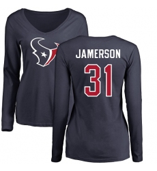 NFL Women's Nike Houston Texans #31 Natrell Jamerson Navy Blue Name & Number Logo Long Sleeve T-Shirt