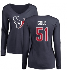 NFL Women's Nike Houston Texans #51 Dylan Cole Navy Blue Name & Number Logo Long Sleeve T-Shirt
