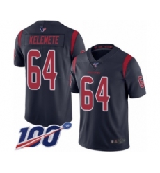 Men's Houston Texans #64 Senio Kelemete Limited Navy Blue Rush Vapor Untouchable 100th Season Football Jersey