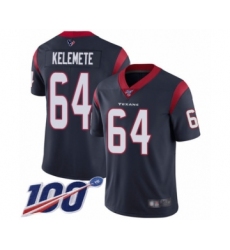 Men's Houston Texans #64 Senio Kelemete Navy Blue Team Color Vapor Untouchable Limited Player 100th Season Football Jersey