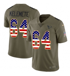 Men's Nike Houston Texans #64 Senio Kelemete Limited Olive USA Flag 2017 Salute to Service NFL Jersey