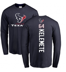 NFL Nike Houston Texans #64 Senio Kelemete Navy Blue Backer Long Sleeve T-Shirt