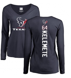 NFL Women's Nike Houston Texans #64 Senio Kelemete Navy Blue Backer Long Sleeve T-Shirt