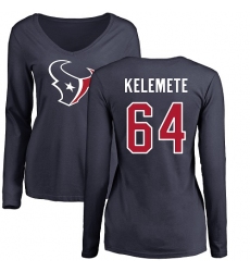 NFL Women's Nike Houston Texans #64 Senio Kelemete Navy Blue Name & Number Logo Long Sleeve T-Shirt