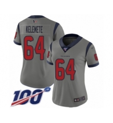 Women's Houston Texans #64 Senio Kelemete Limited Gray Inverted Legend 100th Season Football Jersey