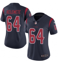 Women's Nike Houston Texans #64 Senio Kelemete Limited Navy Blue Rush Vapor Untouchable NFL Jersey