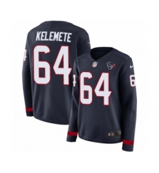 Women's Nike Houston Texans #64 Senio Kelemete Limited Navy Blue Therma Long Sleeve NFL Jersey