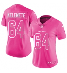 Women's Nike Houston Texans #64 Senio Kelemete Limited Pink Rush Fashion NFL Jersey
