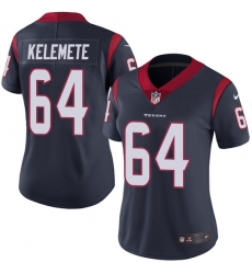 Women's Nike Houston Texans #64 Senio Kelemete Navy Blue Team Color Vapor Untouchable Limited Player NFL Jersey