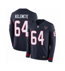 Youth Nike Houston Texans #64 Senio Kelemete Limited Navy Blue Therma Long Sleeve NFL Jersey