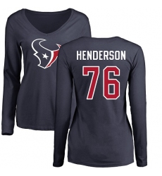 NFL Women's Nike Houston Texans #76 Seantrel Henderson Navy Blue Name & Number Logo Long Sleeve T-Shirt