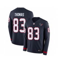 Men's Nike Houston Texans #83 Jordan Thomas Limited Navy Blue Therma Long Sleeve NFL Jersey