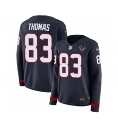 Women's Nike Houston Texans #83 Jordan Thomas Limited Navy Blue Therma Long Sleeve NFL Jersey
