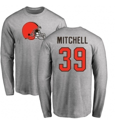 NFL Nike Cleveland Browns #39 Terrance Mitchell Ash Name & Number Logo Long Sleeve T-Shirt