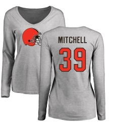 NFL Women's Nike Cleveland Browns #39 Terrance Mitchell Ash Name & Number Logo Long Sleeve T-Shirt