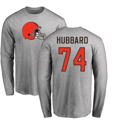 NFL Nike Cleveland Browns #74 Chris Hubbard Ash Name & Number Logo Long Sleeve T-Shirt