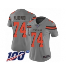 Women's Cleveland Browns #74 Chris Hubbard Limited Gray Inverted Legend 100th Season Football Jersey