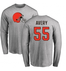 NFL Nike Cleveland Browns #55 Genard Avery Ash Name & Number Logo Long Sleeve T-Shirt