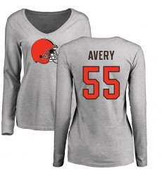 NFL Women's Nike Cleveland Browns #55 Genard Avery Ash Name & Number Logo Long Sleeve T-Shirt