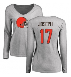 NFL Women's Nike Cleveland Browns #17 Greg Joseph Ash Name & Number Logo Long Sleeve T-Shirt