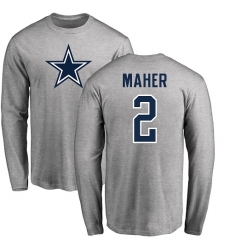 NFL Nike Dallas Cowboys #2 Brett Maher Ash Name & Number Logo Long Sleeve T-Shirt