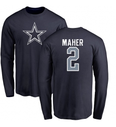 NFL Nike Dallas Cowboys #2 Brett Maher Navy Blue Name & Number Logo Long Sleeve T-Shirt