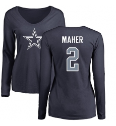 NFL Women's Nike Dallas Cowboys #2 Brett Maher Navy Blue Name & Number Logo Slim Fit Long Sleeve T-Shirt