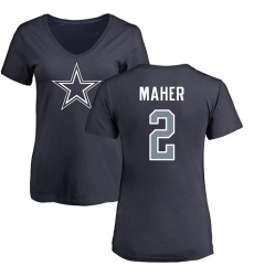 NFL Women's Nike Dallas Cowboys #2 Brett Maher Navy Blue Name & Number Logo Slim Fit T-Shirt