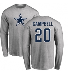 NFL Nike Dallas Cowboys #20 Ibraheim Campbell Ash Name & Number Logo Long Sleeve T-Shirt